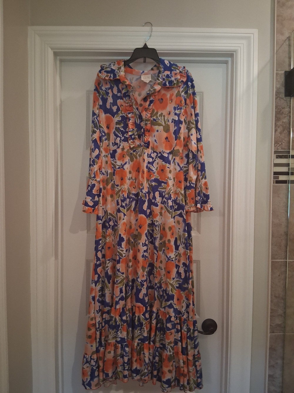 Zadie Bs Floral Ruffle Maxi Dress in Blue and Orange